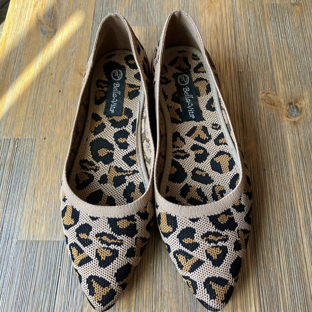 Bellavita Mireya pointed toe knit cheetah‎ boho ballet flats washable size 7.5